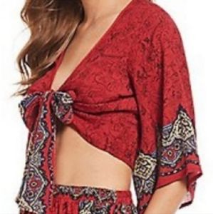 Matching red top and shorts loungewear set